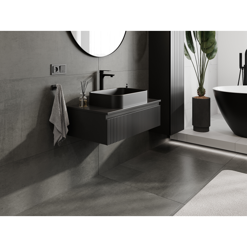 Mexen Rivel kúpeľňová skrinka pod umývadlo 80 cm, 1 zásuvka, ryhovaná, čierna matná - 91A20-08023-1-BF71