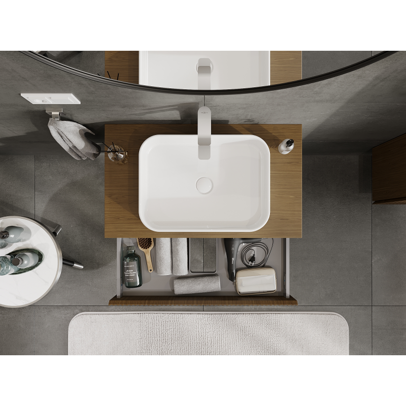 Mexen Rivel kúpeľňová skrinka pod umývadlo 80 cm, 1 zásuvka, ryhovaná, orech - 91A20-08023-1-BF86