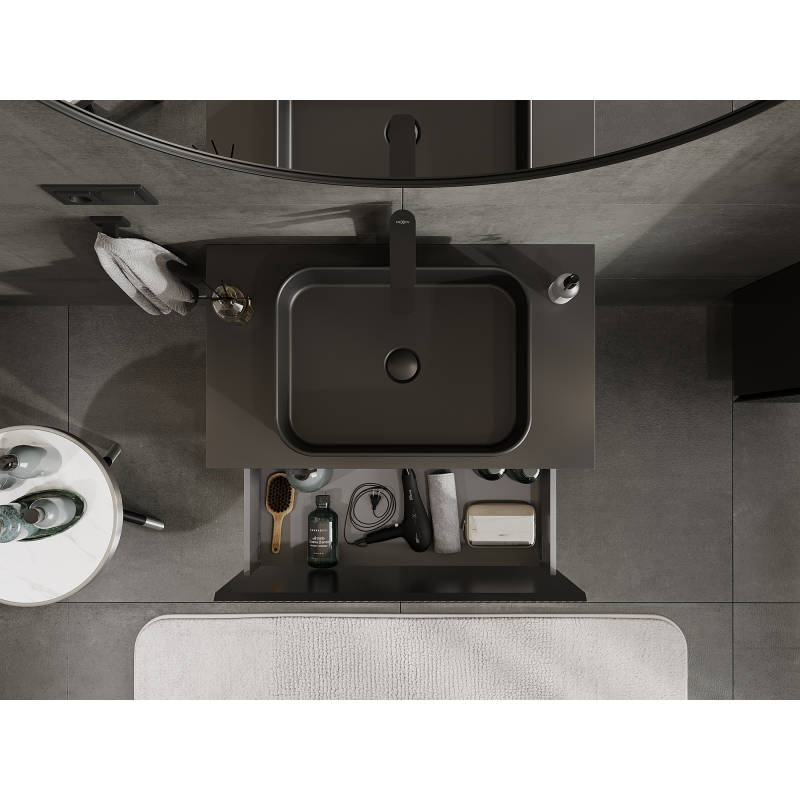 Mexen Rivel kúpeľňová skrinka pod umývadlo 80 cm, 1 zásuvka, vrúbkovaná, čierna matná - 91A20-08047-1-BF71