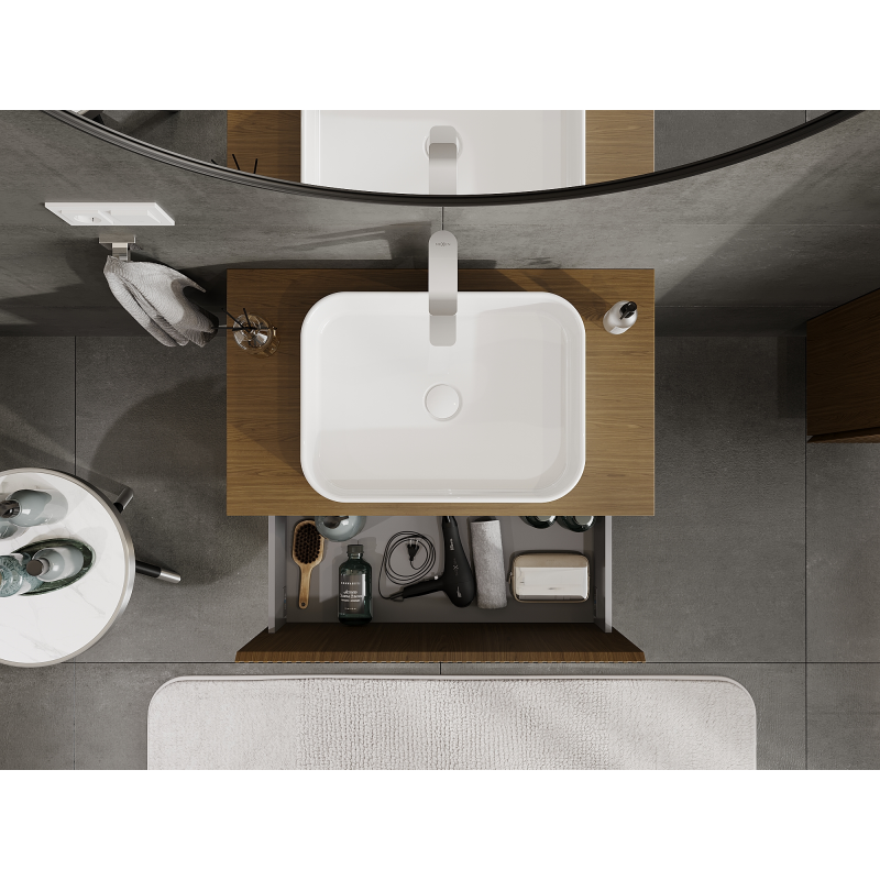 Mexen Rivel kúpeľňová skrinka pod umývadlo 80 cm, 1 zásuvka, ryhovaná, orech - 91A20-08047-1-BF86