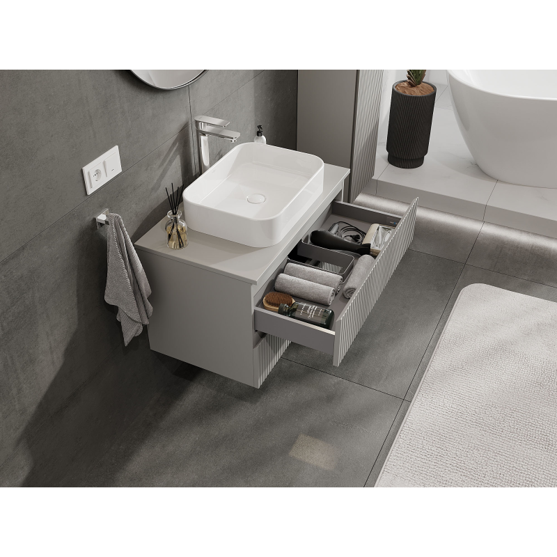 Mexen Rivel kúpeľňová skrinka pod umývadlo 80 cm, 2 zásuvky, drážkovaná, sivá matná - 91A20-08047-2-BFF62