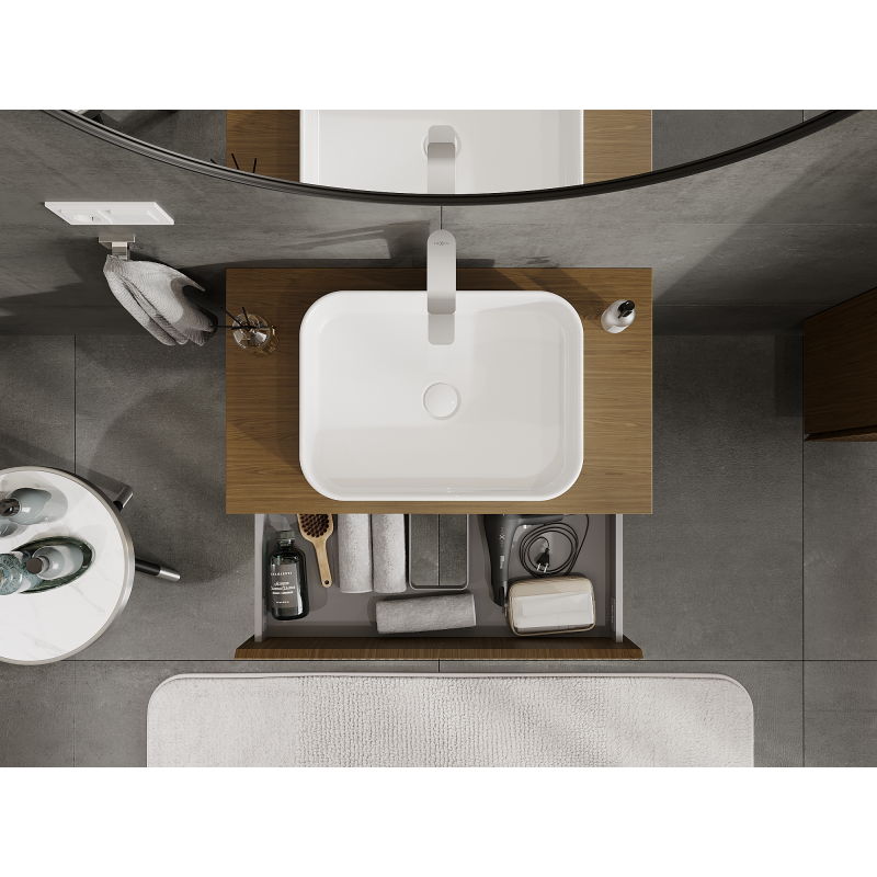 Mexen Rivel kúpeľňová skrinka pod umývadlo 80 cm, 2 zásuvky, rebrovaná, orech - 91A20-08047-2-BFF86