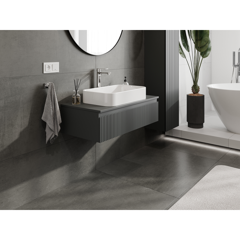 Mexen Rivel kúpeľňová skrinka pod umývadlo 90 cm, 1 zásuvka, ryhovaná, grafit mat - 91A20-09023-1-BF66