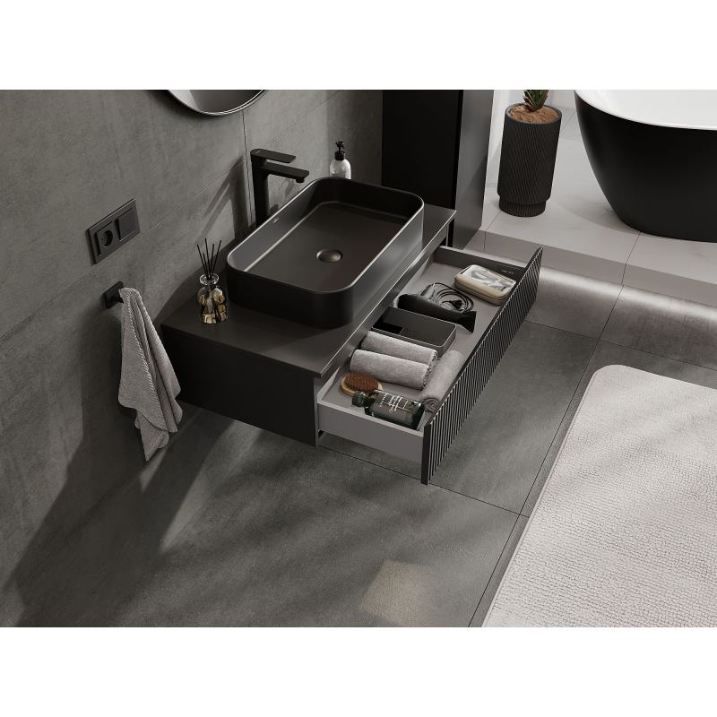 Mexen Rivel kúpeľňová skrinka pod umývadlo 90 cm, 1 zásuvka, ryhovaná, čierna mat - 91A20-09023-1-BF71