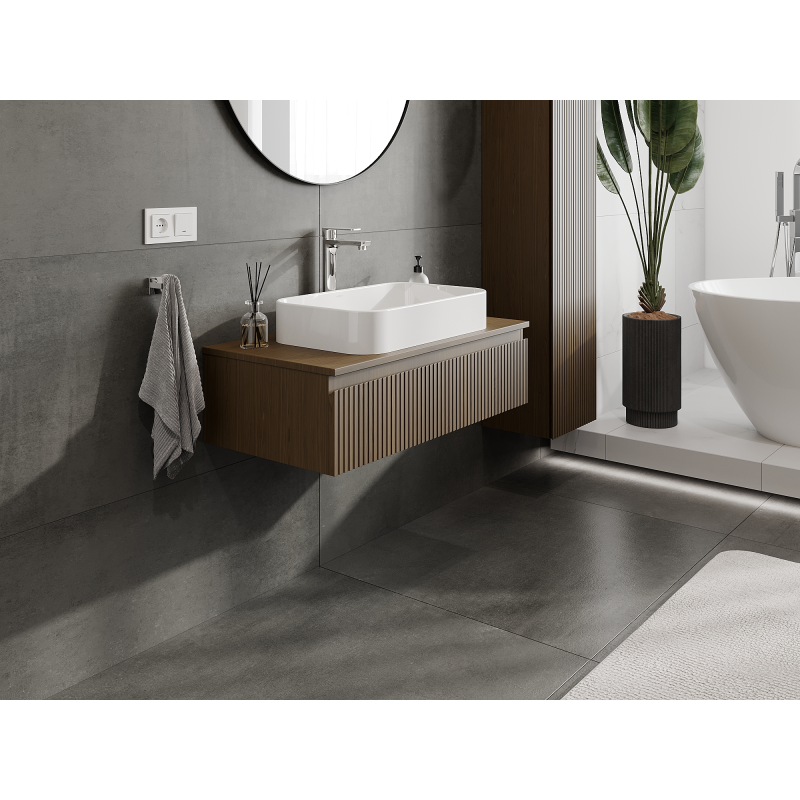 Mexen Rivel kúpeľňová skrinka pod umývadlo 90 cm, 1 zásuvka, drážkovaná, orech - 91A20-09023-1-BF86