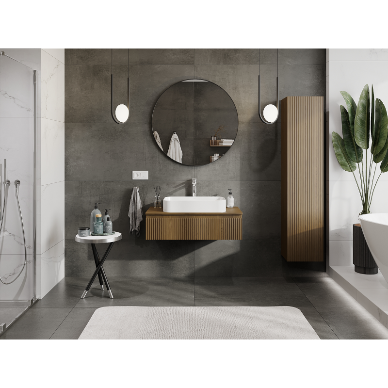 Mexen Rivel kúpeľňová skrinka pod umývadlo 90 cm, 1 zásuvka, drážkovaná, orech - 91A20-09023-1-BF86