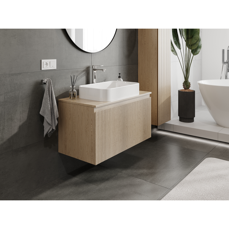 Mexen Rivel kúpeľňová skrinka pod umývadlo 90 cm, 1 zásuvka, ryhovaná, dub - 91A20-09047-1-BF81