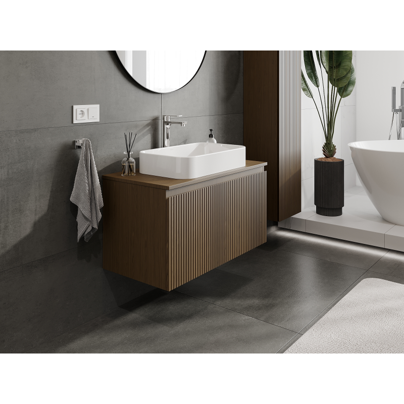 Mexen Rivel kúpeľňová skrinka pod umývadlo 90 cm, 1 zásuvka, ryhovaná, orech - 91A20-09047-1-BF86