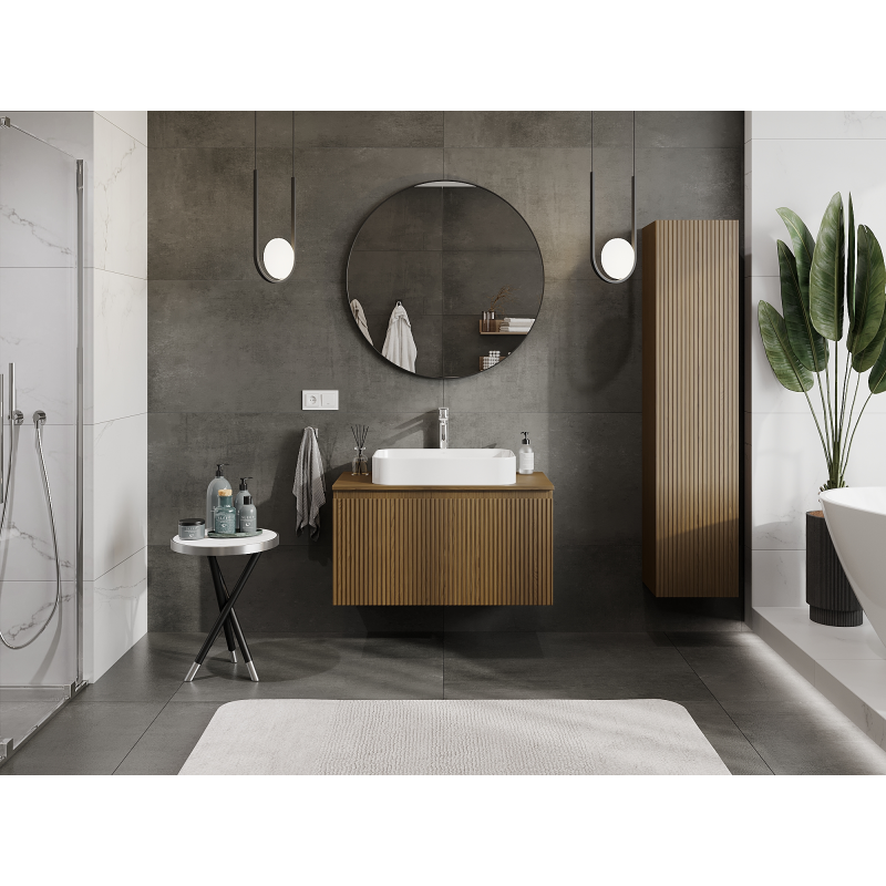 Mexen Rivel kúpeľňová skrinka pod umývadlo 90 cm, 1 zásuvka, ryhovaná, orech - 91A20-09047-1-BF86