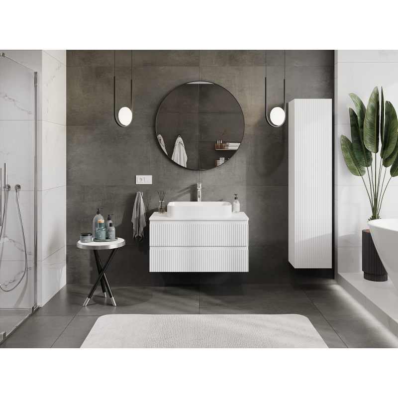 Mexen Rivel kúpeľňová skrinka pod umývadlo 90 cm, 2 zásuvky, ryhovaná, biela matná - 91A20-09047-2-BFF01