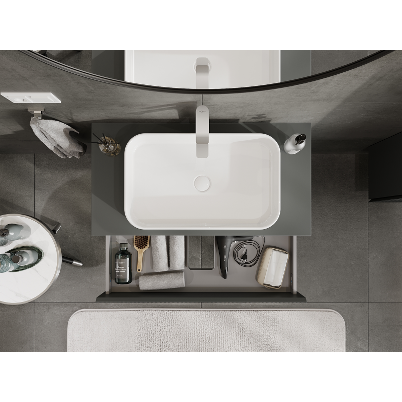 Mexen Rivel kúpeľňová skrinka pod umývadlo 90 cm, 2 zásuvky, ryhovaná, grafit mat - 91A20-09047-2-BFF66