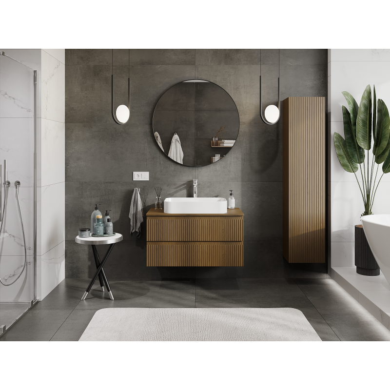 Mexen Rivel kúpeľňová skrinka pod umývadlo 90 cm, 2 zásuvky, ryhované, orech - 91A20-09047-2-BFF86