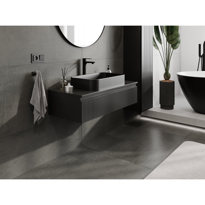 Mexen Rivel kúpeľňová skrinka pod umývadlo 100 cm, 1 zásuvka, ryhovaná, čierny mat - 91A20-10023-1-BF71