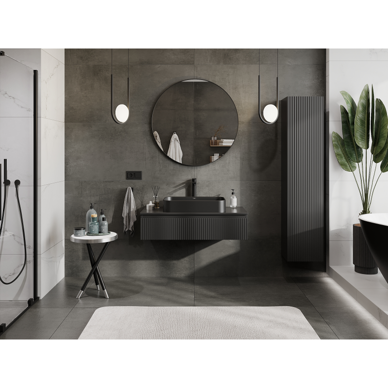 Mexen Rivel kúpeľňová skrinka pod umývadlo 100 cm, 1 zásuvka, ryhovaná, čierny mat - 91A20-10023-1-BF71