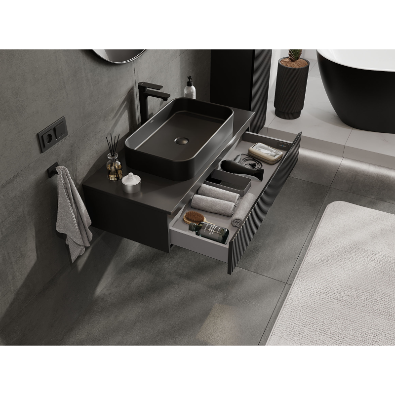 Mexen Rivel kúpeľňová skrinka pod umývadlo 100 cm, 1 zásuvka, ryhovaná, čierny mat - 91A20-10023-1-BF71