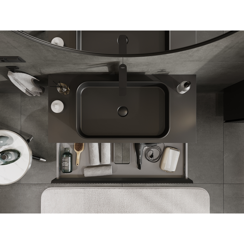 Mexen Rivel kúpeľňová skrinka pod umývadlo 100 cm, 1 zásuvka, ryhovaná, čierny mat - 91A20-10023-1-BF71