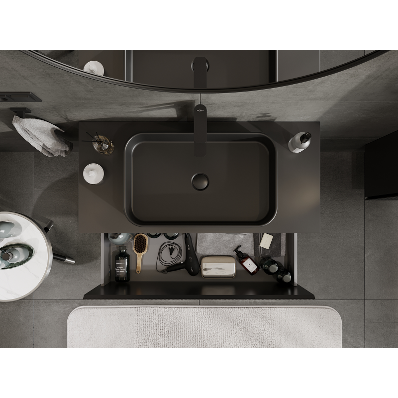 Mexen Rivel kúpeľňová skrinka pod umývadlo 100 cm, 1 zásuvka, ryhovaná, čierna mat - 91A20-10047-1-BF71