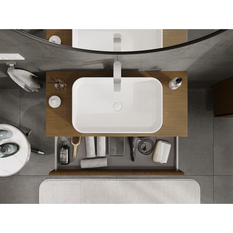 Mexen Rivel kúpeľňová skrinka pod umývadlo 100 cm, 2 zásuvky, ryhovaná, orech - 91A20-10047-2-BFF86