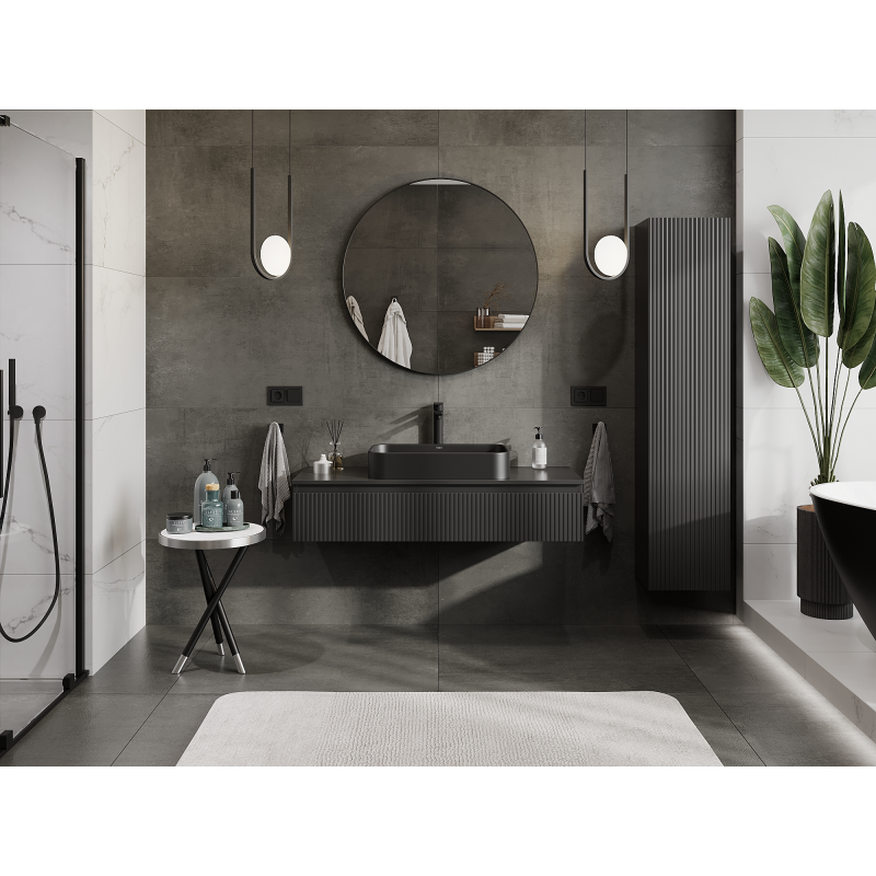 Mexen Rivel kúpeľňová skrinka pod umývadlo 120 cm, 1 zásuvka, ryhovaná, čierna matná - 91A20-12023-1-BF71