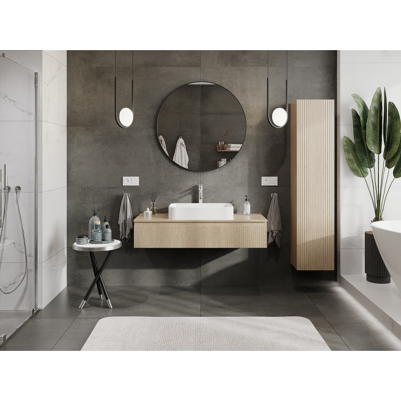 Mexen Rivel kúpeľňová skrinka pod umývadlo 120 cm, 1 zásuvka, ryhovaná, dub - 91A20-12023-1-BF81