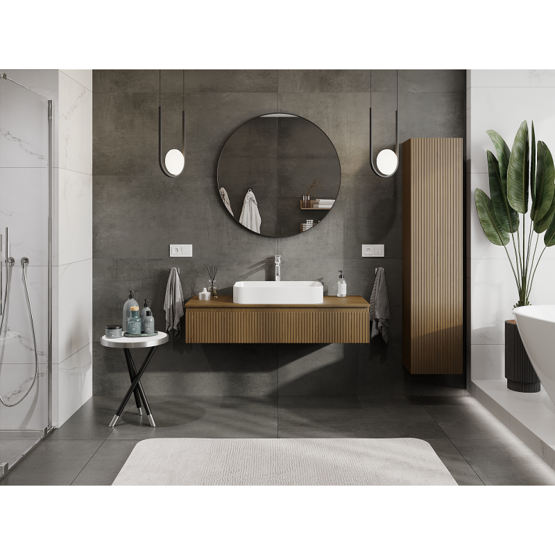 Mexen Rivel kúpeľňová skrinka pod umývadlo 120 cm, 1 zásuvka, ryhovaná, orech - 91A20-12023-1-BF86