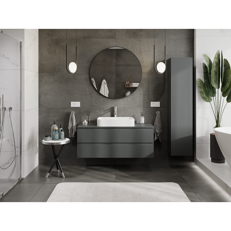 Mexen Rivel kúpeľňová skrinka pod umývadlo 120 cm, 2 zásuvky, ryhovaná, grafit mat - 91A20-12047-2-BFF66