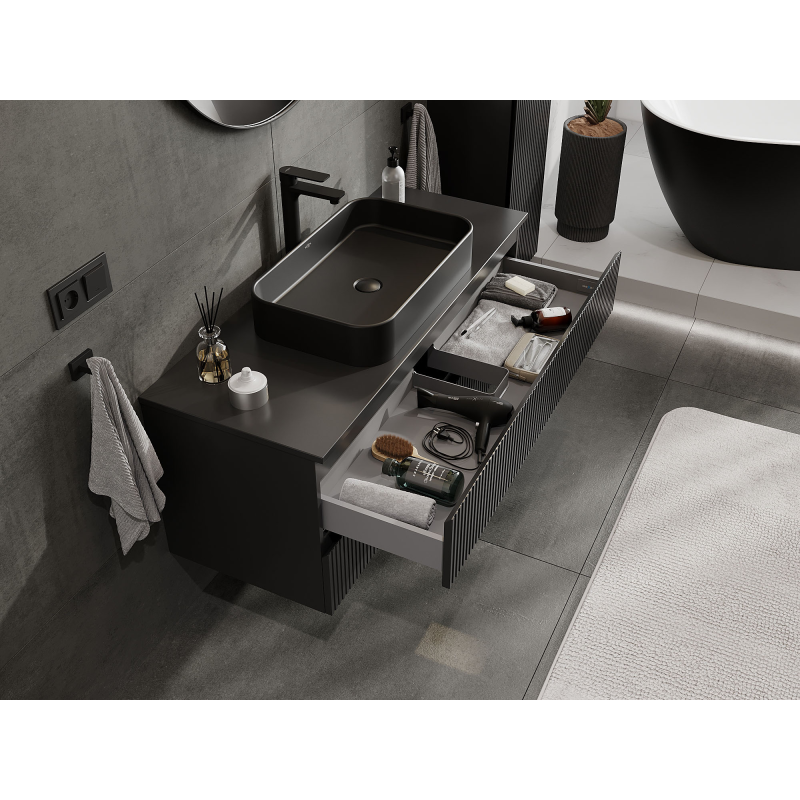 Mexen Rivel kúpeľňová skrinka pod umývadlo 120 cm, 2 zásuvky, ryhovaná, čierna mat - 91A20-12047-2-BFF71