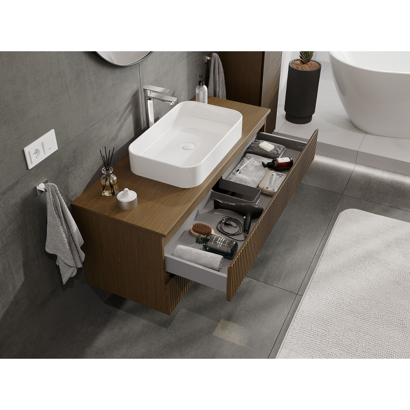 Mexen Rivel kúpeľňová skrinka pod umývadlo 120 cm, 2 zásuvky, ryhovaná, orech - 91A20-12047-2-BFF86