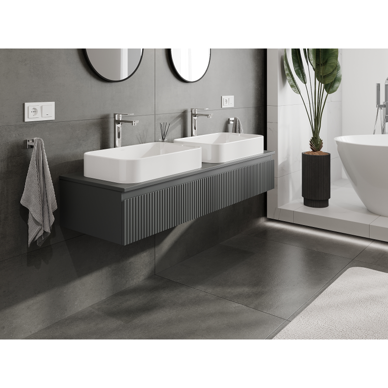 Mexen Rivel kúpeľňová skrinka pod umývadlo 140 cm, 1 zásuvka, drážkovaná, grafit mat - 91A20-14023-1-BF66