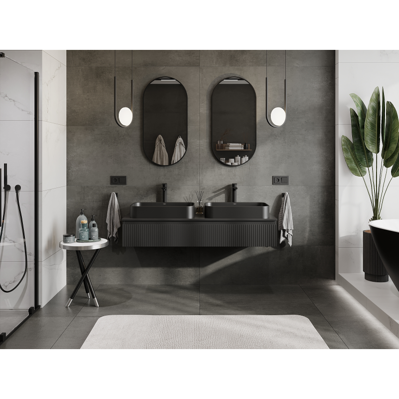 Mexen Rivel kúpeľňová skrinka pod umývadlo 140 cm, 1 zásuvka, ryhovaná, čierna matná - 91A20-14023-1-BF71