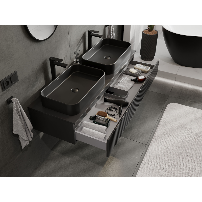 Mexen Rivel kúpeľňová skrinka pod umývadlo 140 cm, 1 zásuvka, ryhovaná, čierna matná - 91A20-14023-1-BF71