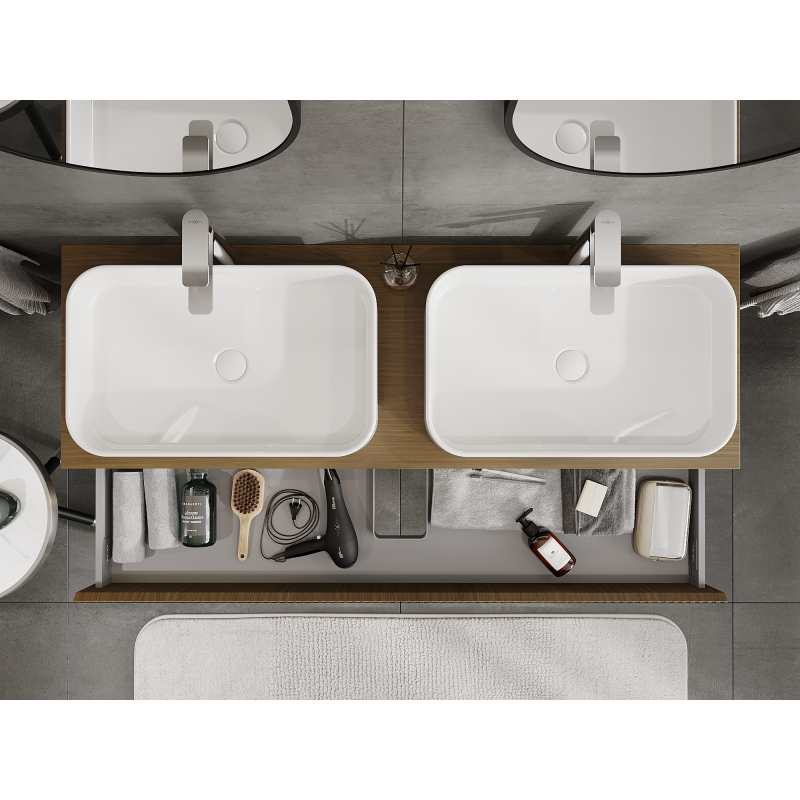 Mexen Rivel kúpeľňová skrinka pod umývadlo 140 cm, 1 zásuvka, ryhovaná, orech - 91A20-14023-1-BF86