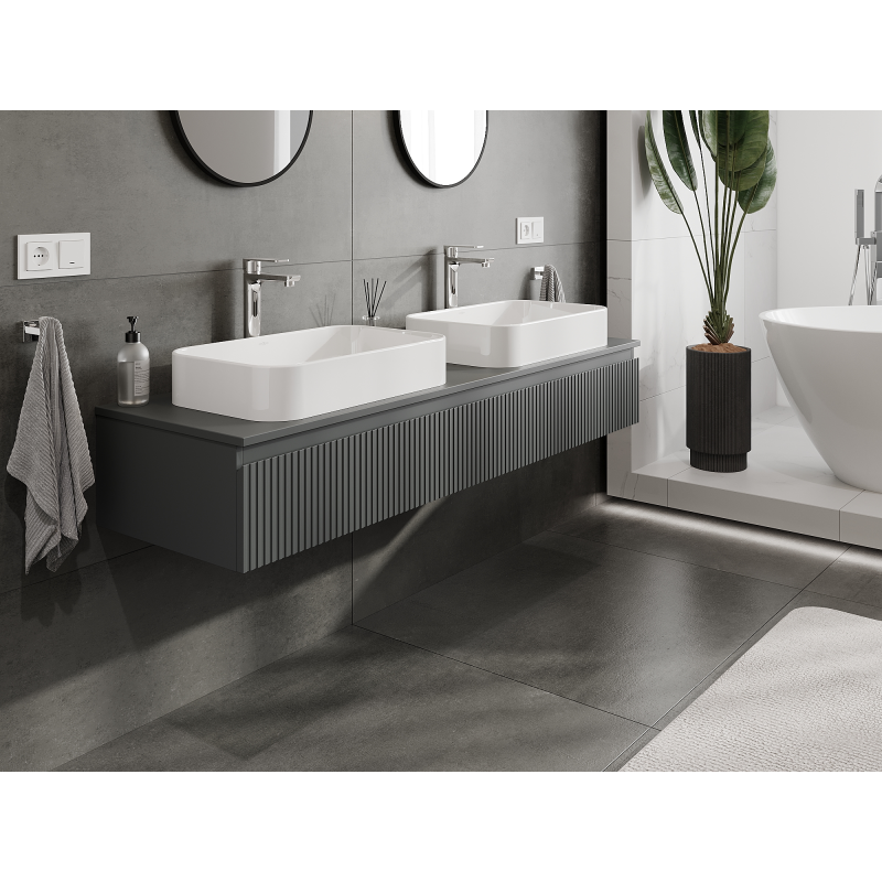 Mexen Rivel kúpeľňová skrinka pod umývadlo 160 cm, 1 zásuvka, drážkovaná, grafit mat - 91A20-16023-1-BF66