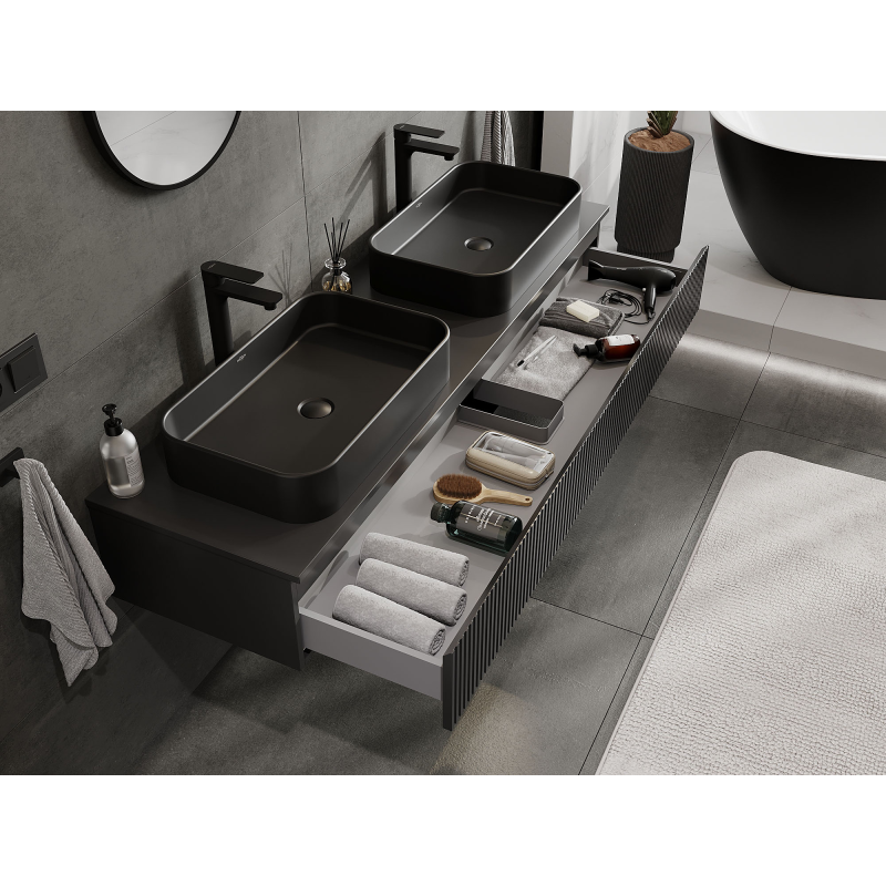 Mexen Rivel kúpeľňová skrinka pod umývadlo 160 cm, 1 zásuvka, ryhovaná, čierna matná - 91A20-16023-1-BF71