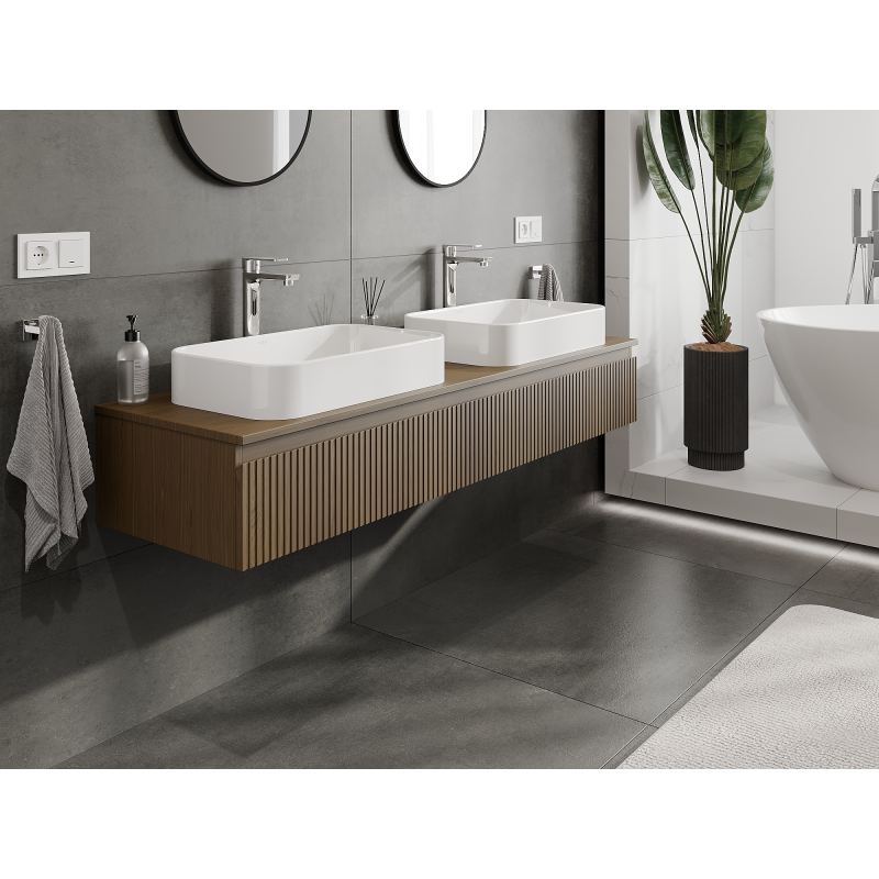 Mexen Rivel kúpeľňová skrinka pod umývadlo 160 cm, 1 zásuvka, ryhovaná, orech - 91A20-16023-1-BF86