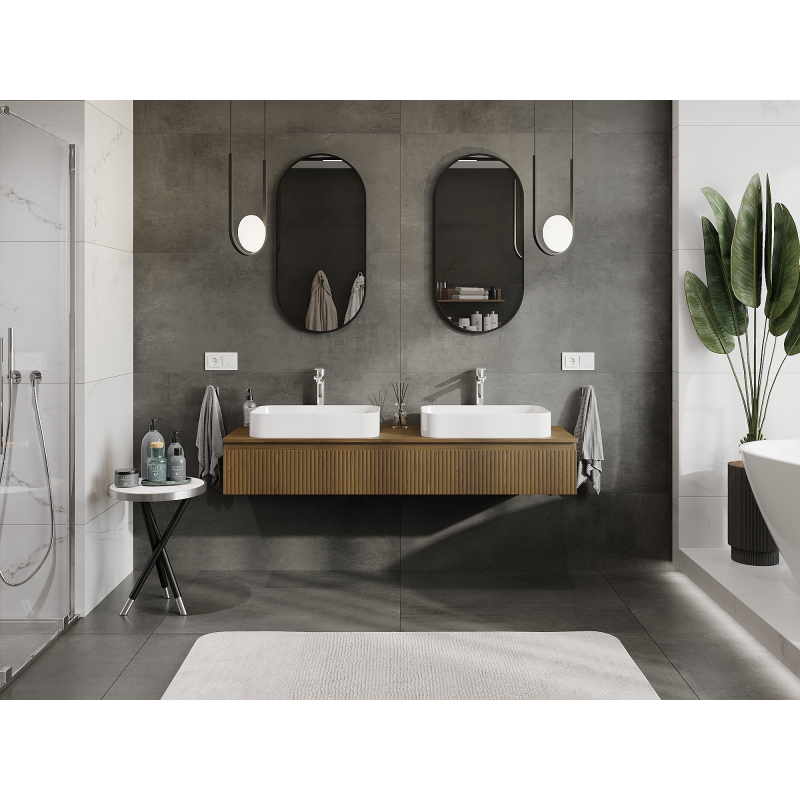 Mexen Rivel kúpeľňová skrinka pod umývadlo 160 cm, 1 zásuvka, ryhovaná, orech - 91A20-16023-1-BF86