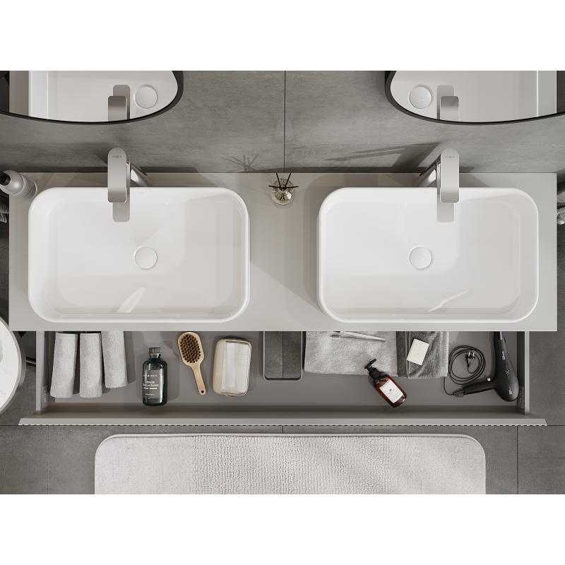 Mexen Rivel kúpeľňová skrinka pod umývadlo 160 cm, 2 zásuvky, ryhovaná, sivá matná - 91A20-16047-2-BFF62