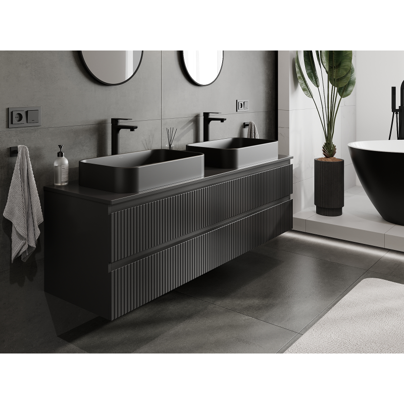 Mexen Rivel kúpeľňová skrinka pod umývadlo 160 cm, 2 zásuvky, ryhovaná, čierny mat - 91A20-16047-2-BFF71
