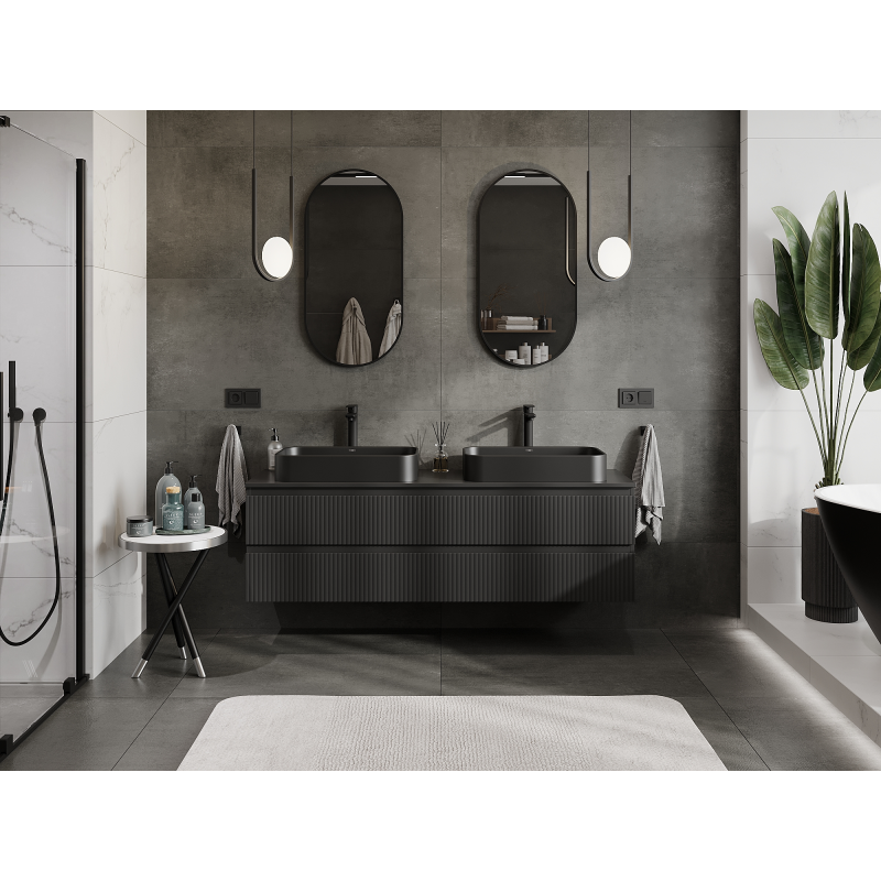 Mexen Rivel kúpeľňová skrinka pod umývadlo 160 cm, 2 zásuvky, ryhovaná, čierny mat - 91A20-16047-2-BFF71