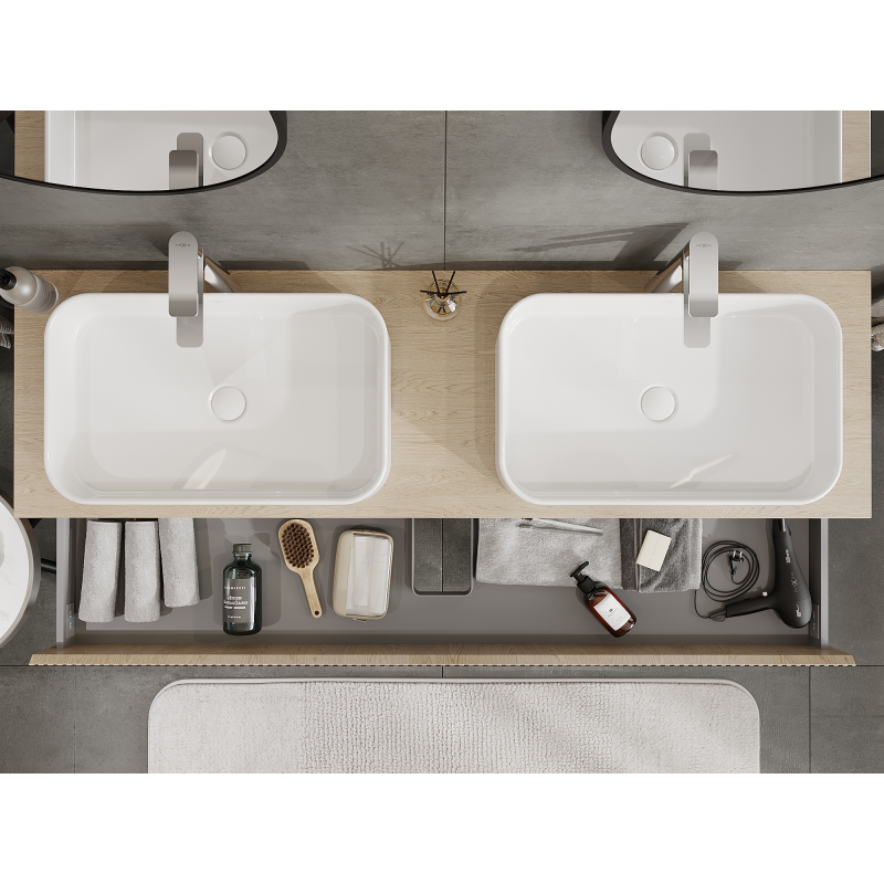 Mexen Rivel kúpeľňová skrinka pod umývadlo 160 cm, 2 zásuvky, ryhované, dub - 91A20-16047-2-BFF81