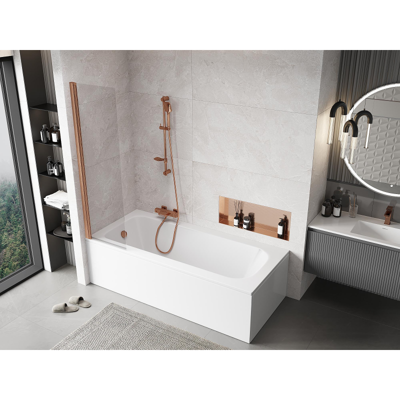 Mexen Mist vaňová zástená 1-krídlová 50 x 150 cm, transparentná, kartáčovaná meď - 8A9-050-001-65-00