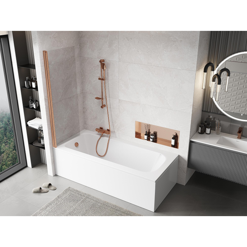 Mexen Mist sprchový paraván 1-krídlový 60 x 150 cm, transparentný, brúsená meď - 8A9-060-001-65-00