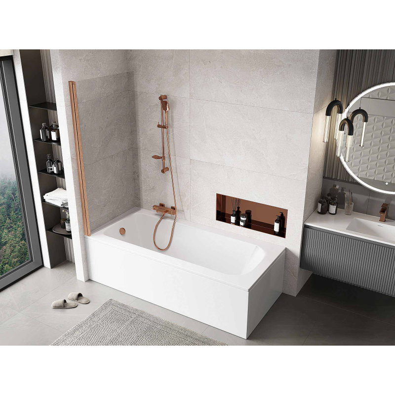 Mexen Mist vaňová zástena 1-krídlová 80 x 150 cm, transparentná, brúsená meď - 8A9-080-001-65-00