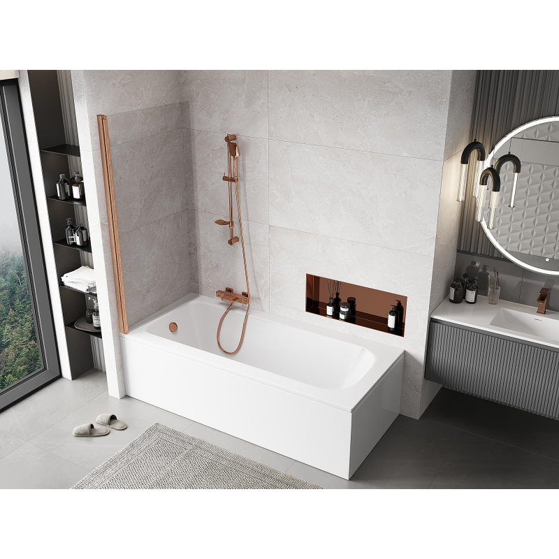 Mexen Mist sprchová zástena 1-krídlová 90 x 150 cm, číra, brúsená meď - 8A9-090-001-65-00