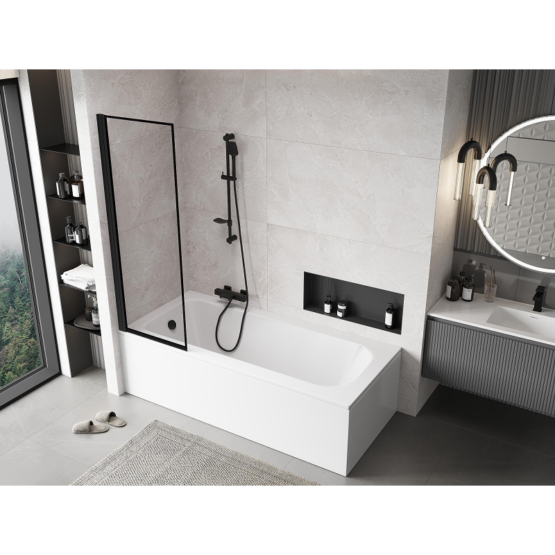 Mexen Mist sprchový záves 1-krídlový ľavý 60 x 150 cm, čierny rám, čierny - 8A9-060-001-70-70-L