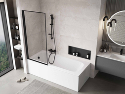 Mexen Mist sprchový zástenový panel 1-krídlový ľavý 80 x 150 cm, čierny rám, čierny - 8A9-080-001-70-70-L