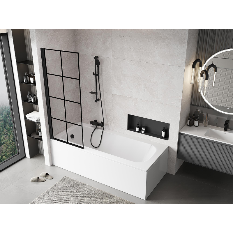 Mexen Mist sprchová zástena jednokrídlová ľavá 70 x 150 cm, čierna mriežka, čierna - 8A9-070-001-70-77-L