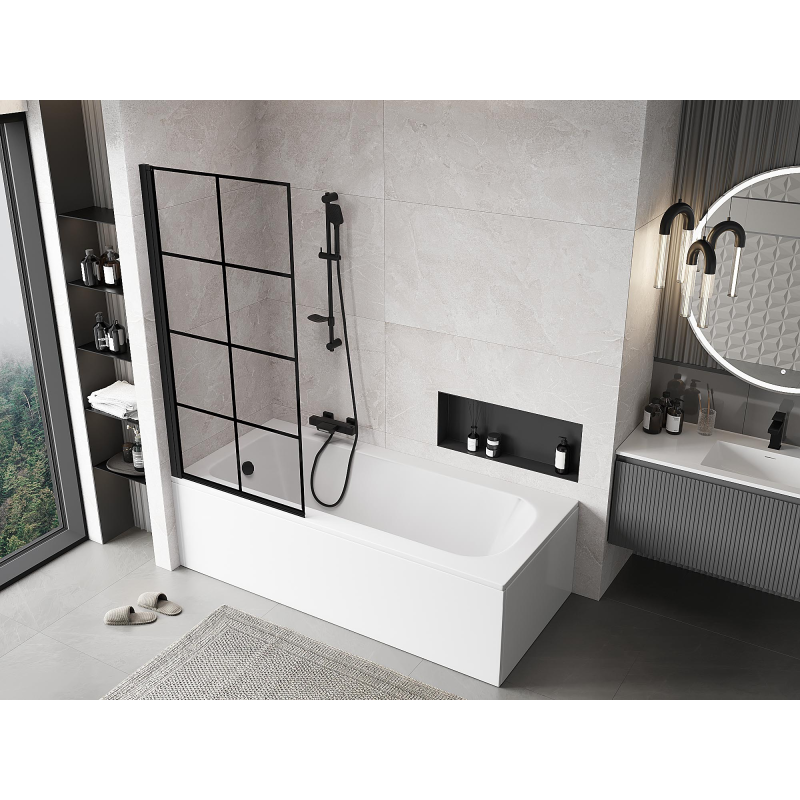 Mexen Mist sprchová zástenka 1-krídlová ľavá 80 x 150 cm, čierna mriežka, čierna - 8A9-080-001-70-77-L