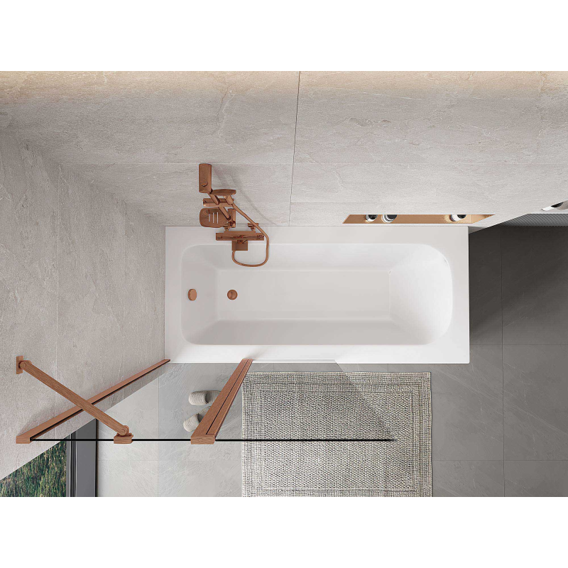 Mexen Mist paraván na vaňu 2-krídlový 100 x 150 cm, transparentný, brúsená meď - 8A9-100-011-65-00