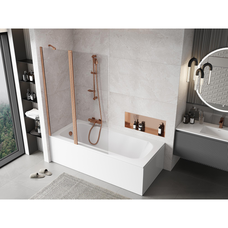 Mexen Mist vaňová zástena dvojkrídlová 120 x 150 cm, transparentná, kartáčovaná meď - 8A9-120-011-65-00